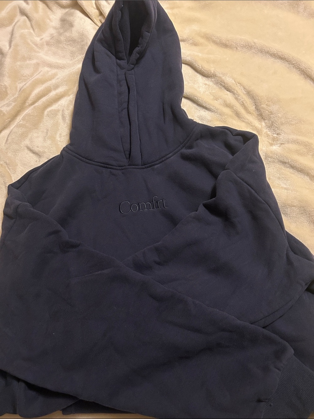 Navy Embroidered 'Comfort' Pullover Hoodie